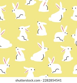 Simple white rabbits bunny easter - seamless pattern repeats illustration