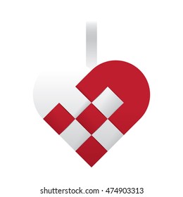 Simple white red braided christmas heart shaped vector illustration.