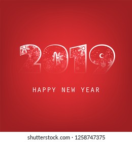 Simple White And Red New Year Card, Cover or Background Design Template - 2019