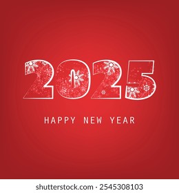 Simple White And Red New Year Card, Cover or Background Design Template with Bold Thick Snowflake Patterned Numerals - 2025