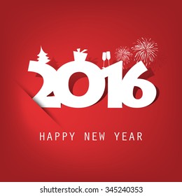 Simple White And Red New Year Card, Cover or Background Design Template With Holiday Icons - 2016