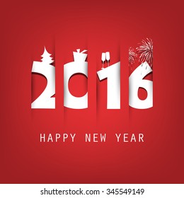 Simple White And Red New Year Card, Cover or Background Design Template With Holiday Icons - 2016