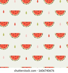 Simple White and Red Watermelon Slices Vector Illustration Background Food Pattern