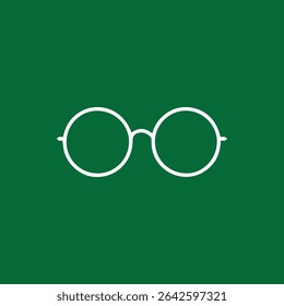 Simple white round glasses against a green background Design highlights optical wear vision focus and a minimalist aesthetic perfect for eye care themes