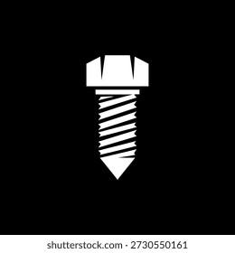 Ícone de parafuso branco simples isolado em um fundo preto, ideal para design e ilustrações técnicas
