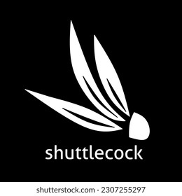 Simple white shuttlecock logo design on black background 