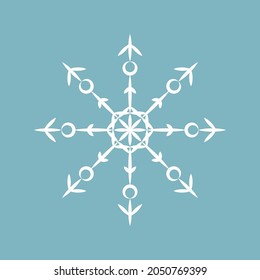 Sencillo copo de nieve blanco aislado en fondo azul. Decoración de celebraciones. Ilustración vectorial.