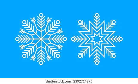 Einfache White Snowflake Line Art Icon Vektorgrafik mit blauem Hintergrund. Hochwertige Vektorgrafik