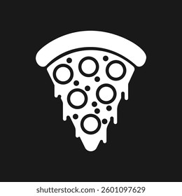 simple white solid pizza slice on black background, melted cheese vector