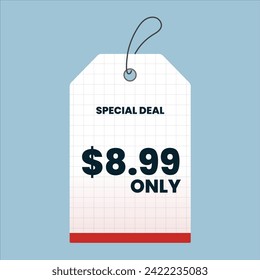 Etiqueta simple de precio especial blanco con acentos rojos para la venta de productos