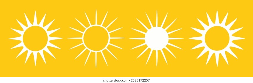 Simple White Sun Illustrations Icon Set on Yellow Background