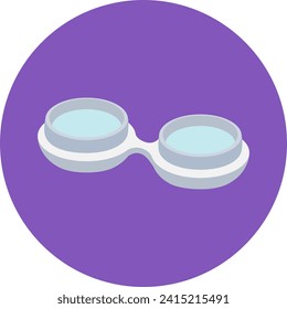 Sencillas gafas blancas de natación sobre fondo morado. Equipamiento deportivo para nadadores. Actividades de verano, ilustración vectorial de los aparejos de deportes náuticos.