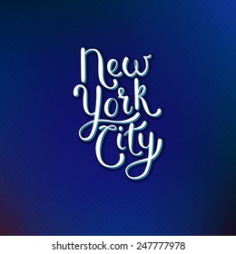 Simple White Text Design for New York City Concept on Abstract Blue Violet Background. Vector illustration.