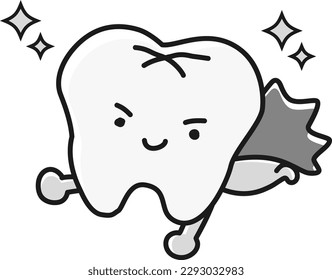 Simple white tooth character (black and white)