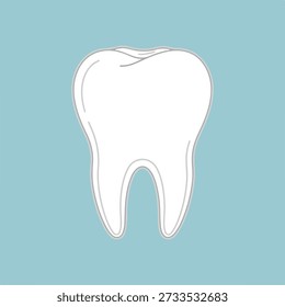 Simple white tooth illustration clean dental care symbol for medical and health concepts isolated on a light blue background	