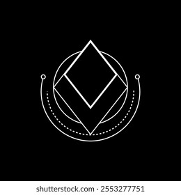 Simple white triangle featuring mystical shapes and pentagram elements, designed for spiritual and ritualistic artwork.