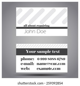 Simple white two-sided business vector card for repairers, engineers or garage workers