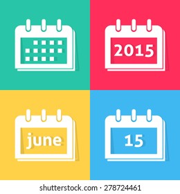 Simple white vector calendar icons on colorful squares