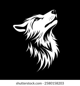 Simple white vector logo of a wolf head on a black background. simple minimalistic style. vector illustration.