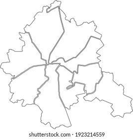 Simple white vector map with black borders of districts (raions) of Kharkiv, Ukraine
