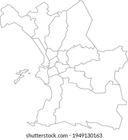 Simple white vector map with black borders of arrondissements of Marseille, France