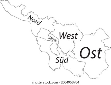 Simple white vector map with black borders and names of districts of Bremen, Germany