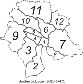 Simple white vector map with black borders and Arabic numbers name tags of urban city districts of Zurich, Switzerland
