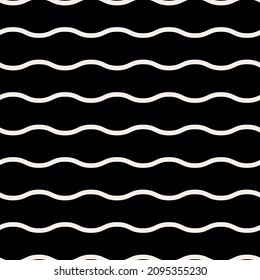 Simple white waves on a black background. Seamless and vector.