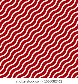 Simple white wavy line on red seamless pattern abstract background. Christmas season, birthday holiday gift paper wrap. Repeat ornament for fabric print, wallpaper decor. Flat vector illustration