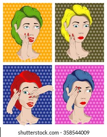 Simple white woman's heads, comic style with moving layers and colorful hair