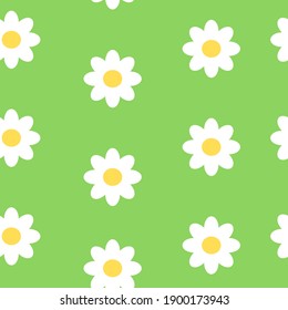 Simple white and yellow daisy flowers seamless pattern texture. Spring and summer floral illustration. Tiled background. Gift wrapper paper.