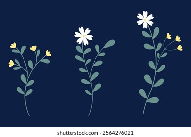 Simple White And Yellow Flowers With Green Leaves