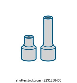 Simple white-based line drawing illustration of a socket and deep socket.