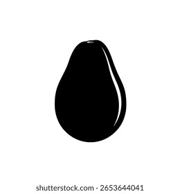 A simple whole avocado as a solid black glyph icon. A minimalist graphic for healthy diets, vegetarian food, or superfood branding.