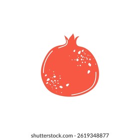 Simples romã inteira isolada sobre fundo branco. Romã colorida desenhada à mão. Fruta abstrata moderna. Ilustração vetorial