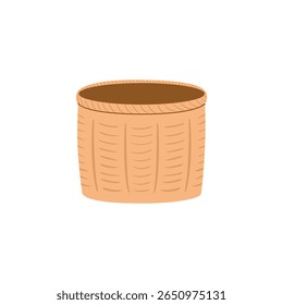 Simple wicker basket vector flat illustration on isolated background