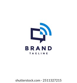 Diseño De Logotipo De Caja De Mensajes De Conexión Wifi Simple. Caja De Mensajes Con Icono De Wifi En Diseño De Logotipo De Borde Superior.