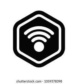 A simple WIFI icon contained in a rounded hexagon shape.