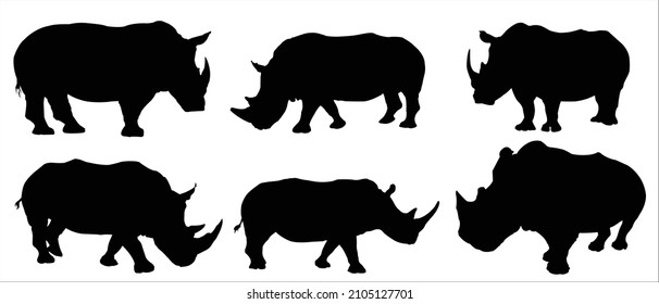 A Simple and wild African black silhouette of Rhinoceroses vector illustration