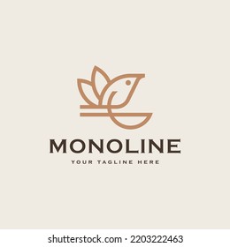 Simple wild bird monoline line logo design template vector illustration