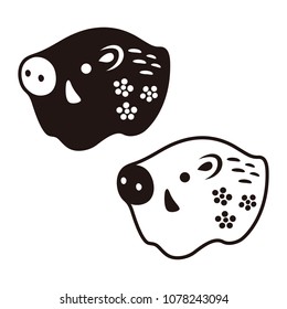 Simple wild boar icon, new year elements