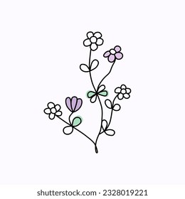 simple wild flowers drawn in hand drawn continuous line style