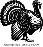 Simple Wild Turkey Silhouette Vector – Bold Black Bird Graphic for Thanksgiving, Cricut Crafts, Rustic Decor
