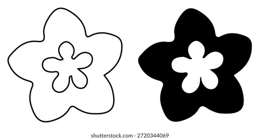 Ícone de flor silvestre simples em contorno e estilo sólido com curvas naturais. Perfeito para conceitos de jardim, visuais botânicos, temas ecológicos, marca da natureza e ilustrações florais mínimas.