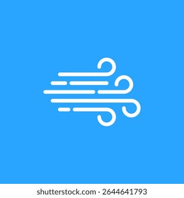 simple wind icon like fresh breath or air. simple outline trend modern abstract windy logotype graphic art design element isolated on blue. concept of storm warning symbol and hurricane or stormy sign