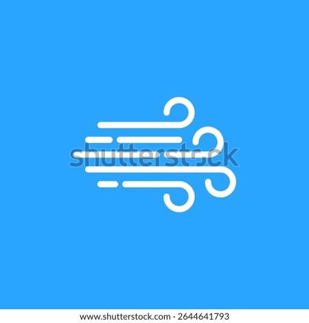 simple wind icon like fresh breath or air. simple outline trend modern abstract windy logotype graphic art design element isolated on blue. concept of storm warning symbol and hurricane or stormy sign