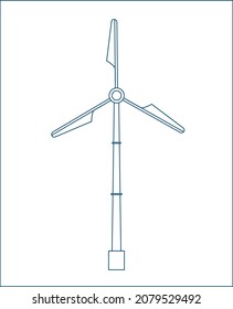 Simple wind power generation Illustration of a wind power generator for offshore wind power generation Turbine Renewable energy White background