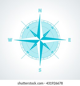 Simple wind rose isolated on white background. Modern thin line compass icon illustration.