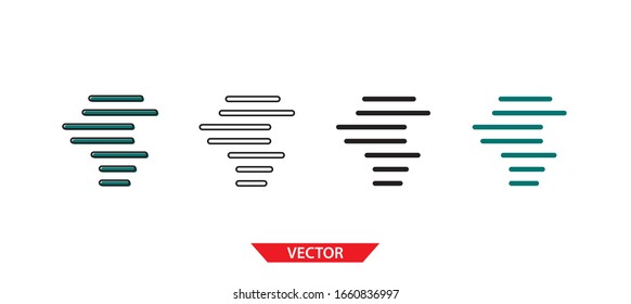 Simple wind tornado icon on white background 4 types such as outline, black, color, outline and color. Vector illustration.