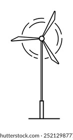 Simple wind turbine with three blades on a long shaft. Ideal for environmental awareness, renewable energy promotion, sustainable technology education, eco-friendly practices, and clean energy campaig